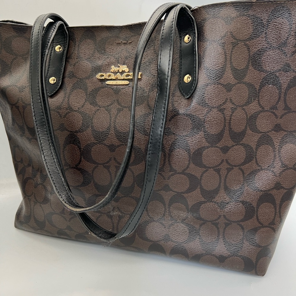 Coach Brown and Black Signature Canvas Tote - Picture 2 of 9